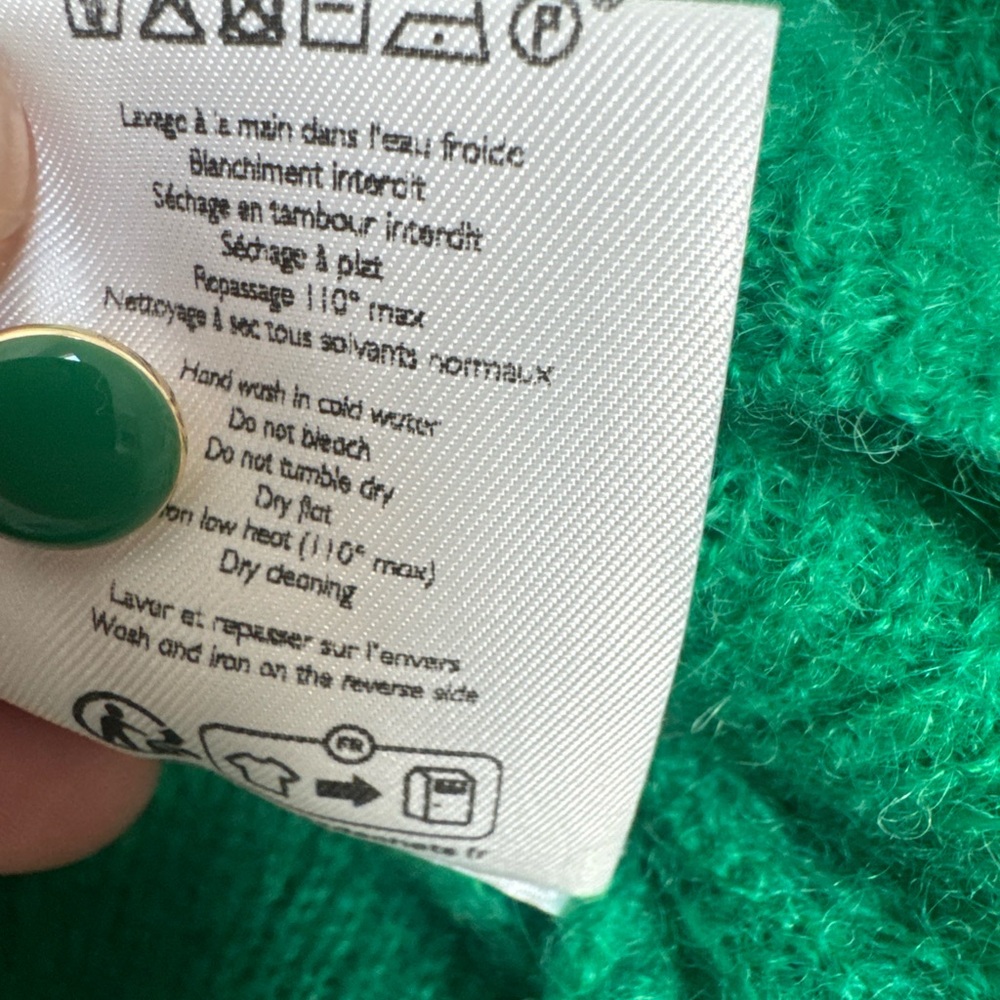 SEZANE Mohair Alpaca Blend Cardigan Sweater Bright Green Small EUC - Picture 6 of 8
